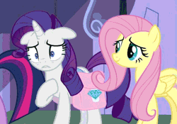 Size: 504x353 | Tagged: safe, derpibooru import, edit, edited screencap, screencap, fluttershy, rarity, twilight sparkle, twilight sparkle (alicorn), alicorn, pony, the ending of the end, and then there's rarity, animated, bag, blushing, canterlot, comforting, cute, faint, female, floppy ears, marshmelodrama, rarara, raribetes, rarity being rarity, saddle bag, shyabetes, twiabetes, wing hands, wings