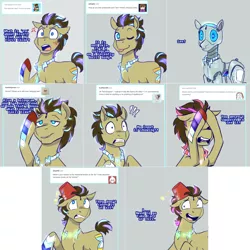 Size: 2254x2254 | Tagged: safe, artist:jitterbugjive, derpibooru import, doctor whooves, time turner, oc, oc:neosurgeon, pony, robot, robot pony, lovestruck derpy, ask, fez, hat, hologram, solo, tumblr