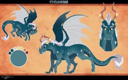 Size: 1539x965 | Tagged: safe, artist:bijutsuyoukai, derpibooru import, oc, oc:tyrannus, hybrid, pony, magical gay spawn, offspring, parent:dragon lord torch, parent:lord tirek, reference sheet, solo