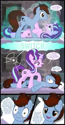 Size: 1240x2369 | Tagged: safe, artist:culu-bluebeaver, derpibooru import, starlight glimmer, oc, oc:bluehooves, earth pony, pony, unicorn, comic:the newcomer, the cutie map, aftersex, bed, bedroom eyes, blushing, canon x oc, comic, dialogue, equal cutie mark, female, glimmooves, glowing horn, horn, imminent sex, lidded eyes, looking at each other, magic, male, mare, s5 starlight, show accurate, stallion