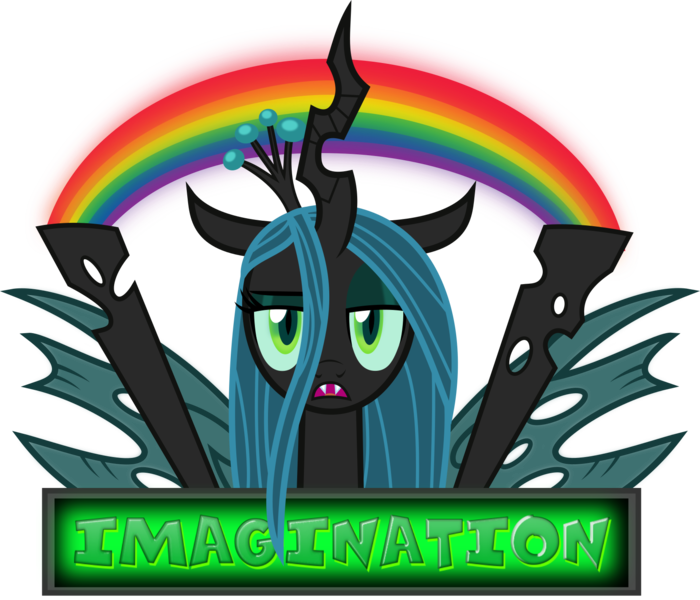 Size: 1656x1419 | Tagged: artist:anime-equestria, changeling, changeling queen, derpibooru import, eyeshadow, fangs, female, horn, idiot box, imagination, looking at you, makeup, meme, open mouth, parody, queen chrysalis, rainbow, safe, simple background, solo, spongebob squarepants, transparent background, unamused, vector, wings