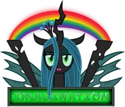 Size: 1656x1419 | Tagged: artist:anime-equestria, changeling, changeling queen, derpibooru import, eyeshadow, fangs, female, horn, idiot box, imagination, looking at you, makeup, meme, open mouth, parody, queen chrysalis, rainbow, safe, simple background, solo, spongebob squarepants, transparent background, unamused, vector, wings