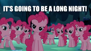 Size: 584x329 | Tagged: safe, derpibooru import, edit, edited screencap, screencap, pinkie pie, earth pony, pony, too many pinkie pies, caption, clone, female, image macro, looking at you, mare, pinkie clone, text