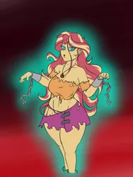 Size: 1500x2000 | Tagged: suggestive, artist:albertbm, derpibooru import, sunset shimmer, ghost, undead, equestria girls, belly button, breasts, busty sunset shimmer, clothes, looking at you, torn clothes