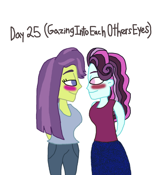 Size: 1500x1683 | Tagged: safe, artist:ktd1993, derpibooru import, principal abacus cinch, victoria, equestria girls, 30 day otp challenge, blushing, cinchtoria, female, lesbian, looking at each other, shipping
