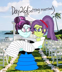 Size: 1500x1731 | Tagged: safe, artist:ktd1993, derpibooru import, principal abacus cinch, victoria, equestria girls, bridal carry, carrying, cinchtoria, female, lesbian, marriage, married, shipping, wedding, younger