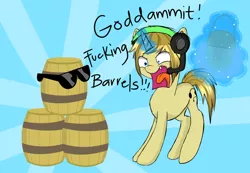 Size: 1024x709 | Tagged: safe, artist:pastelflakes, derpibooru import, ponified, pony, barrel, headset, pewdiepie, sunglasses, vulgar