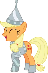 Size: 3502x5269 | Tagged: safe, artist:wissle, derpibooru import, applejack, earth pony, pony, clothes, costume, eyes closed, female, happy, high res, mare, nightmare night, nightmare night costume, open mouth, raised hoof, simple background, smiling, solo, the wizard of oz, tin man, transparent background, vector