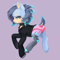 Size: 3000x3000 | Tagged: safe, artist:hikkara, derpibooru import, oc, oc:ash wing, unofficial characters only, earth pony, pony, amputee, bow, clothes, collar, dock, ear fluff, frilly underwear, hoodie, looking back, panties, pink underwear, prosthetic leg, prosthetic limb, prosthetics, ribbon, simple background, solo, underwear