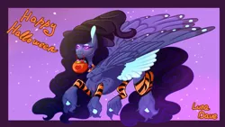 Size: 1280x720 | Tagged: safe, artist:luna dave, derpibooru import, oc, oc:midnight lullaby, unofficial characters only, pegasus, pony, clothes, colored hooves, colored wings, female, halloween, holiday, large wings, latex, latex socks, makeup, realistic wings, socks, solo, unshorn fetlocks, wing fluff, wings
