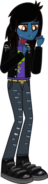 Size: 759x2901 | Tagged: safe, artist:lightningbolt, derpibooru import, ponified:oliver sykes, undead, zombie, equestria girls, .svg available, bags under eyes, blood, blood stains, bloodshot eyes, bone, bring me the horizon, chipped tooth, clothes, drop dead clothing, equestria girls-ified, fangs, frown, glasgow smile, jacket, jeans, lip piercing, looking down, male, pants, piercing, rainbow blood, ripped jeans, rope, scar, shirt, shoes, simple background, socks, solo, stitches, svg, tattoo, torn ear, transparent background, undershirt, vector