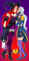 Size: 941x2000 | Tagged: safe, artist:starwantrix, derpibooru import, trixie, human, equestria girls, candle, crossover, crossover shipping, cute, diatrixes, female, halloween, holiday, league of legends, lesbian, magician outfit, miss fortune (league of legends), sarah fortune, shipping, wingding eyes, witch, wizard