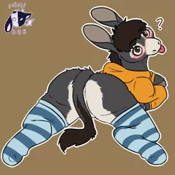 Size: 2000x2000 | Tagged: suggestive, artist:dankey305, derpibooru import, oc, oc:dankey, unofficial characters only, donkey, pony, clothes, cute, donkey oc, lewd, question mark, socks, solo, striped socks, tongue out