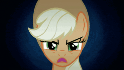 Size: 800x450 | Tagged: safe, derpibooru import, screencap, applejack, pinkie pie, rainbow dash, rarity, twilight sparkle, twilight sparkle (alicorn), alicorn, earth pony, pegasus, pony, unicorn, bats!, animated, applejack is not amused, contrast, dark background, gif, looking at you, one of these things is not like the others, pink background, pinkie being pinkie, pinkie pie is amused, rainbow dash is not amused, rarity is not amused, simple background, stop the bats, twilight is not amused, unamused, varying degrees of amusement