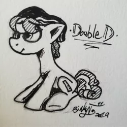 Size: 3024x3024 | Tagged: safe, artist:binkyt11, derpibooru import, ponified, earth pony, pony, beanie, cartoon network, colt, crossover, double d, ed edd n eddy, edd, hat, male, monochrome, solo, traditional art