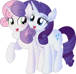 Size: 7264x7007 | Tagged: safe, artist:cyanlightning, derpibooru import, rarity, sweetie belle, pony, unicorn, growing up is hard to do, .svg available, absurd resolution, blushing, cute, duo, ear fluff, female, hug, lidded eyes, mare, older, older sweetie belle, simple background, sisterly love, transparent background, vector