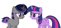 Size: 1024x465 | Tagged: safe, artist:yourrdazzle, derpibooru import, twilight sparkle, twilight sparkle (alicorn), oc, oc:crescent moon, alicorn, pony, unicorn, base used, female, mare, mother and child, mother and daughter, offspring, parent:king sombra, parent:twilight sparkle, parents:twibra, simple background, transparent background