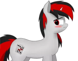 Size: 2300x1800 | Tagged: safe, artist:pakes, derpibooru import, oc, oc:blackjack, unofficial characters only, pony, unicorn, fallout equestria, fallout equestria: project horizons, blushing, cutie mark, fanfic art, female, horn, red eyes, simple background, small horn, solo, transparent background, two toned mane, wavy mouth