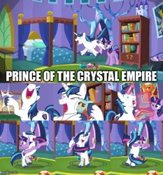 Size: 500x536 | Tagged: safe, derpibooru import, edit, edited screencap, screencap, brutus force, shining armor, twilight sparkle, twilight sparkle (alicorn), alicorn, pony, unicorn, the one where pinkie pie knows, adorkable, ant farm, ash, brother and sister, comics, cute, dork, female, happy, hug, laughing, male, mare, meme, sibling love, siblings, sister spinning, smash fortune, spinning, stallion, train set, traumatized