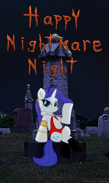 Size: 1816x3043 | Tagged: safe, artist:ejlightning007arts, derpibooru import, rarity, unicorn, boots, clothes, costume, crossover, graveyard, halloween, halloween costume, holiday, night, nightmare night, sexy, shoes, vampirella