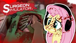 Size: 1280x720 | Tagged: grimdark, artist:vannamelon, derpibooru import, fluttershy, pegasus, pony, blood, headphones, surgeon simulator 2013, thumbnail, vannamelon