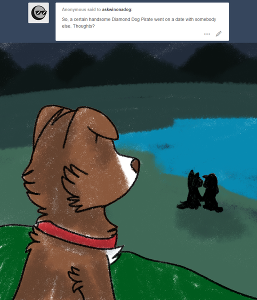 Size: 800x933 | Tagged: artist:askwinonadog, ask, ask winona, date, derpibooru import, diamond dog, diamond dog oc, dog, oc, oc:captain drog, safe, silhouette, solo focus, tumblr, watching, winona