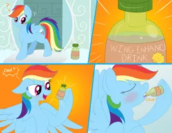 Size: 2160x1680 | Tagged: safe, artist:necrofeline, derpibooru import, rainbow dash, pegasus, pony, series:faulty supplement, comic, dialogue, drink, drinking, female, mare, potion, sequence, solo, this will end in weight gain