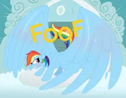 Size: 2160x1680 | Tagged: safe, artist:necrofeline, derpibooru import, rainbow dash, pegasus, pony, series:faulty supplement, comic, dialogue, female, growth, impossibly large wings, large wings, mare, oversized wings, sequence, solo, wings