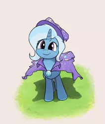 Size: 1418x1675 | Tagged: safe, alternate version, artist:whiskeypanda, derpibooru import, trixie, pony, unicorn, cape, clothes, cute, diatrixes, female, hat, looking up, mare, smiling, solo, trixie's cape, trixie's hat