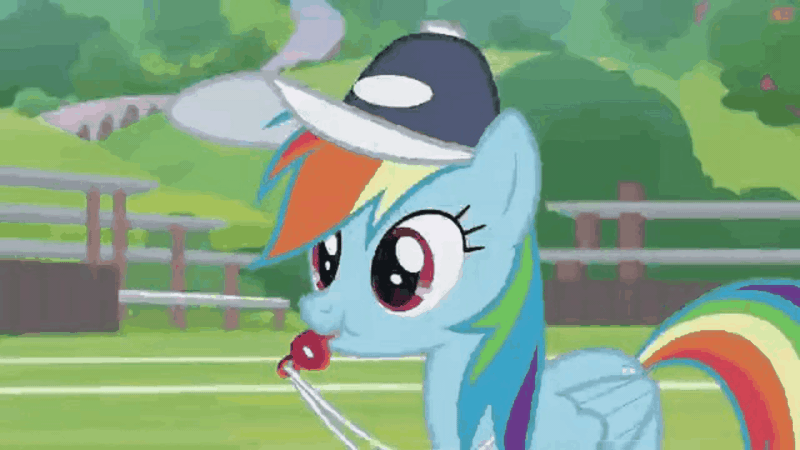 Size: 1920x1080 | Tagged: safe, derpibooru import, screencap, rainbow dash, pony, 2 4 6 greaaat, animated, blowing whistle, coach rainbow dash, female, floating object, hat, mare, mouth hold, rainblow dash, rainbow dashs coaching whistle, solo, that pony sure does love whistles, whistle, whistle necklace