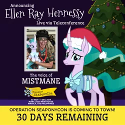 Size: 1800x1800 | Tagged: safe, artist:seaponycon, derpibooru import, mistmane, human, pony, unicorn, project seaponycon, christmas, christmas tree, curved horn, ellen ray hennessy, female, hat, holiday, horn, mare, plushie, santa hat, tree