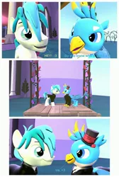 Size: 2480x3700 | Tagged: safe, artist:yohtna21, derpibooru import, gallus, sandbar, earth pony, gryphon, pony, 3d, asdfmovie, clothes, comic, gallbar, gay, hat, male, marriage, shipping, source filmmaker, suit, top hat, wedding