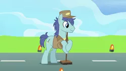 Size: 1920x1080 | Tagged: safe, derpibooru import, screencap, deep clean, earth pony, pony, the last problem, broom, janitor, solo, wonderbolts headquarters