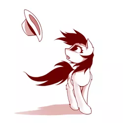 Size: 800x800 | Tagged: safe, artist:rainbow, derpibooru import, oc, oc:2ch-pony, unofficial characters only, earth pony, pony, hat, monochrome, solo, wind, windswept mane