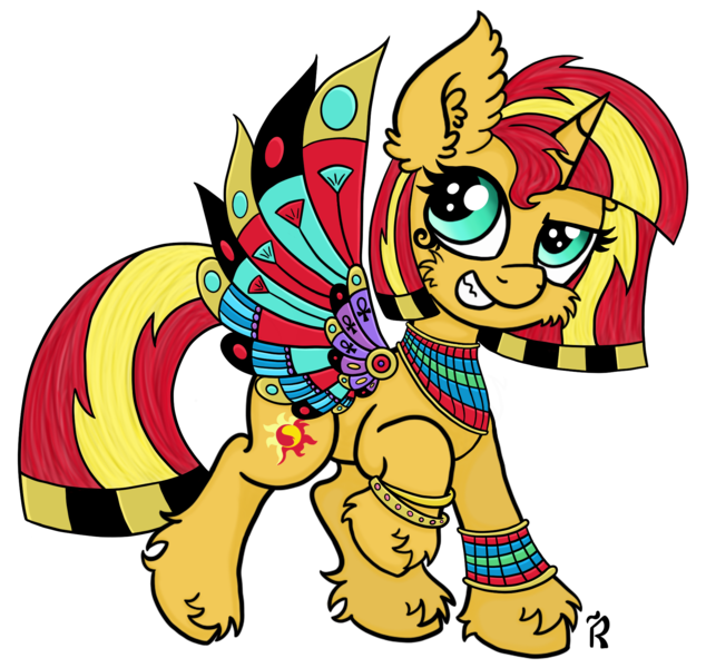 Size: 1907x1806 | Tagged: safe, artist:dawn-designs-art, derpibooru import, sunset shimmer, pony, unicorn, alternate hairstyle, clothes, cosplay, costume, cute, ear fluff, egypt, egyptian, egyptian pony, female, fluffy, halloween, halloween costume, holiday, leg fluff, mare, nightmare night, simple background, solo, sunset, transparent background