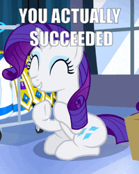 Size: 315x394 | Tagged: animated, caption, clapping, cropped, derpibooru import, edit, edited screencap, for whom the sweetie belle toils, image macro, loop, rarity, reaction image, safe, screencap, success, text, you did it