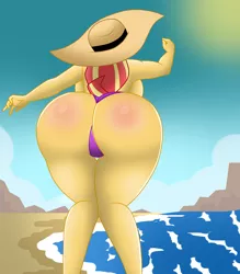 Size: 2800x3200 | Tagged: suggestive, artist:mashoart, derpibooru import, sunset shimmer, human, equestria girls, ass, beach, beach babe, bootylicious, breasts, bunset shimmer, busty sunset shimmer, butt, clothes, female, hat, hips, partial nudity, rearboob, sexy, solo, solo female, stupid sexy sunset shimmer, sun hat, swimsuit, the ass was fat, thick, thighs, topless, wide hips