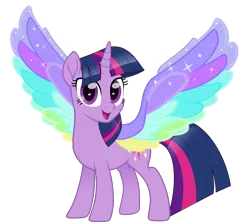 Size: 5000x4440 | Tagged: safe, artist:n0kkun, derpibooru import, twilight sparkle, twilight sparkle (alicorn), alicorn, pony, rainbow roadtrip, colored wings, female, mare, multicolored wings, rainbow wings, simple background, solo, transparent background, wing bling, wings