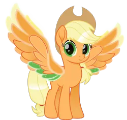 Size: 5000x4727 | Tagged: safe, artist:n0kkun, derpibooru import, applejack, earth pony, pegasus, pony, rainbow roadtrip, colored wings, female, flapplejack, mare, multicolored wings, race swap, rainbow wings, simple background, solo, transparent background, wings