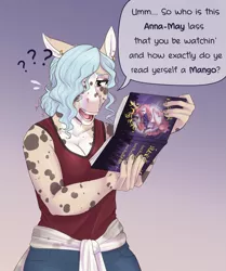 Size: 1405x1680 | Tagged: anthro, anthro oc, artist:askbubblelee, clothes, confused, derpibooru import, dialogue, digital art, ear piercing, female, hair over one eye, manga, mare, mondegreen, oc, oc:opal ocean, piercing, safe, sailor moon, scottish, selkie, unofficial characters only