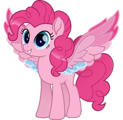 Size: 5000x4854 | Tagged: safe, artist:n0kkun, derpibooru import, pinkie pie, earth pony, pegasus, pony, rainbow roadtrip, colored wings, female, mare, multicolored wings, pegasus pinkie pie, race swap, rainbow wings, simple background, solo, transparent background, wing bling, wings