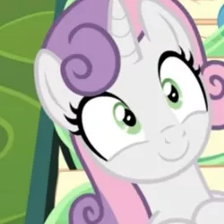Size: 350x350 | Tagged: safe, derpibooru import, screencap, sweetie belle, pony, growing up is hard to do, cropped, cute, cuteness overload, diasweetes, icon, older, older sweetie belle, reaction image, smiley face, solo