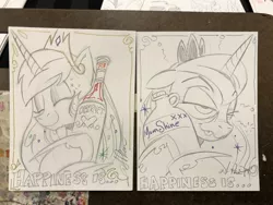 Size: 2048x1536 | Tagged: safe, artist:andypriceart, derpibooru import, idw, princess celestia, princess luna, alicorn, pony, alcohol, andy you magnificent bastard, cabernet, crown, drunk, drunk bubbles, eyes closed, female, hoof hold, hoof shoes, jewelry, jug, lineart, mare, moonshine, one eye closed, pencil drawing, regalia, royal sisters, smiling, tongue out, traditional art, wine, wine bottle, xxx