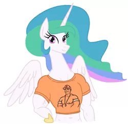 Size: 967x937 | Tagged: alicorn, artist:jargon scott, clothes, derpibooru import, female, imminent shirt ripping, john cena, mare, muscles, muscular female, playing with fire, princess celestia, princess musclestia, role reversal, safe, semi-anthro, shirt, simple background, solo, the tables have turned, t-shirt, white background