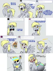 Size: 2254x3006 | Tagged: safe, artist:jitterbugjive, derpibooru import, derpy hooves, doctor whooves, time turner, pony, robot, lovestruck derpy, blushing, crying, derp-i, snot