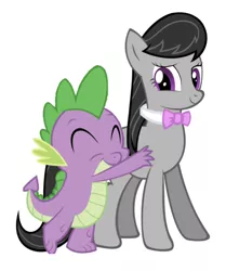 Size: 750x896 | Tagged: safe, artist:datbrass, derpibooru import, edit, editor:undeadponysoldier, octavia melody, spike, dragon, earth pony, pony, cute, female, hug, male, mare, shipping, simple background, spikabetes, spiketavia, straight, vector, white background
