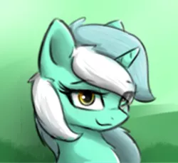 Size: 356x328 | Tagged: safe, artist:d.w.h.cn, derpibooru import, lyra heartstrings, pony, unicorn, abstract background, bust, cute, eye clipping through hair, female, lidded eyes, lowres, lyrabetes, mare, portrait, smiling, solo