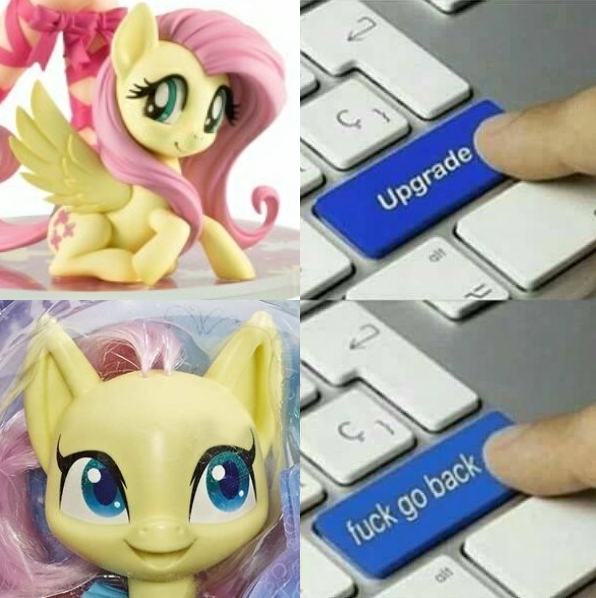 Size: 596x598 | Tagged: safe, derpibooru import, fluttershy, pegasus, pony, female, keyboard, mare, meme, toy, upgrade meme, vulgar