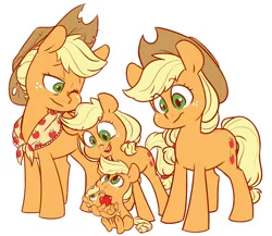 Size: 3659x3172 | Tagged: safe, artist:chub-wub, derpibooru import, part of a set, applejack, earth pony, pony, the last problem, :t, age progression, apple, baby, baby pony, babyjack, cowboy hat, cute, female, filly, filly applejack, foal, food, granny smith's scarf, hat, high res, holding a pony, jackabetes, jackletree, looking down, looking up, mare, multeity, nom, older, older applejack, one eye closed, self ponidox, simple background, sitting, solo, teenage applejack, teenager, time paradox, underhoof, white background, wink, younger