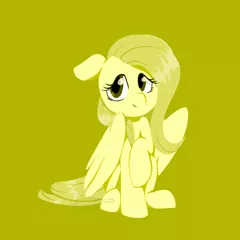 Size: 1200x1200 | Tagged: safe, artist:imaplatypus, derpibooru import, fluttershy, pegasus, pony, female, floppy ears, huevember, looking at you, mare, raised hoof, simple background, sitting, smiling, solo, three quarter view, wings